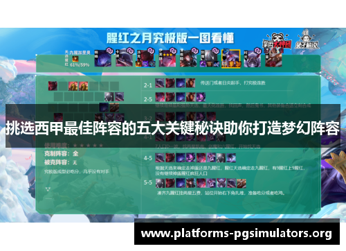 挑选西甲最佳阵容的五大关键秘诀助你打造梦幻阵容 挑选西甲最佳阵容的五大关键秘诀助你打造梦幻阵容